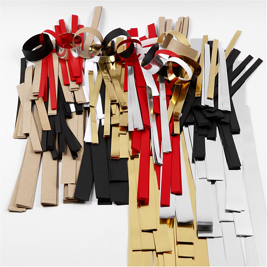 Creativ Company Flechtstreifen, L: 44+78 cm, T 4,5+6,5+11,5 cm, B: 10+15+25 mm, Inhalt kann variieren, Gold, Rot, Silber, Weiß, 5000 Streifen 1 Box