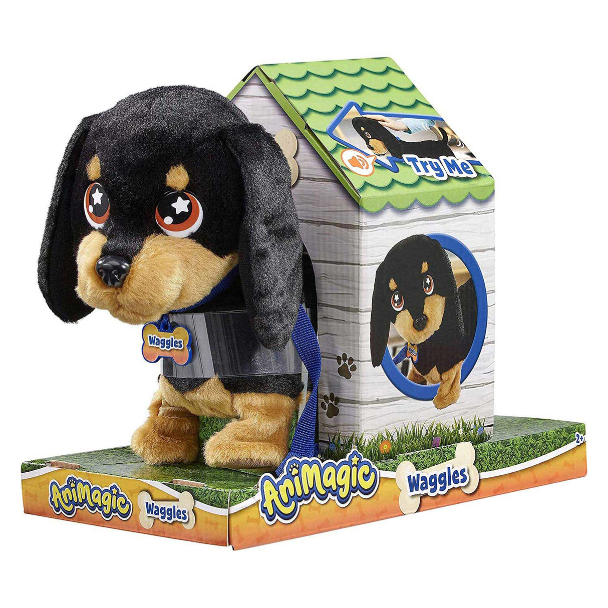 Goliath Animagic Wackeltier Kuscheltier Hund – Schwarz – Interaktives Kuscheltier – Gehen und kommunizieren Sie mit Wackeln