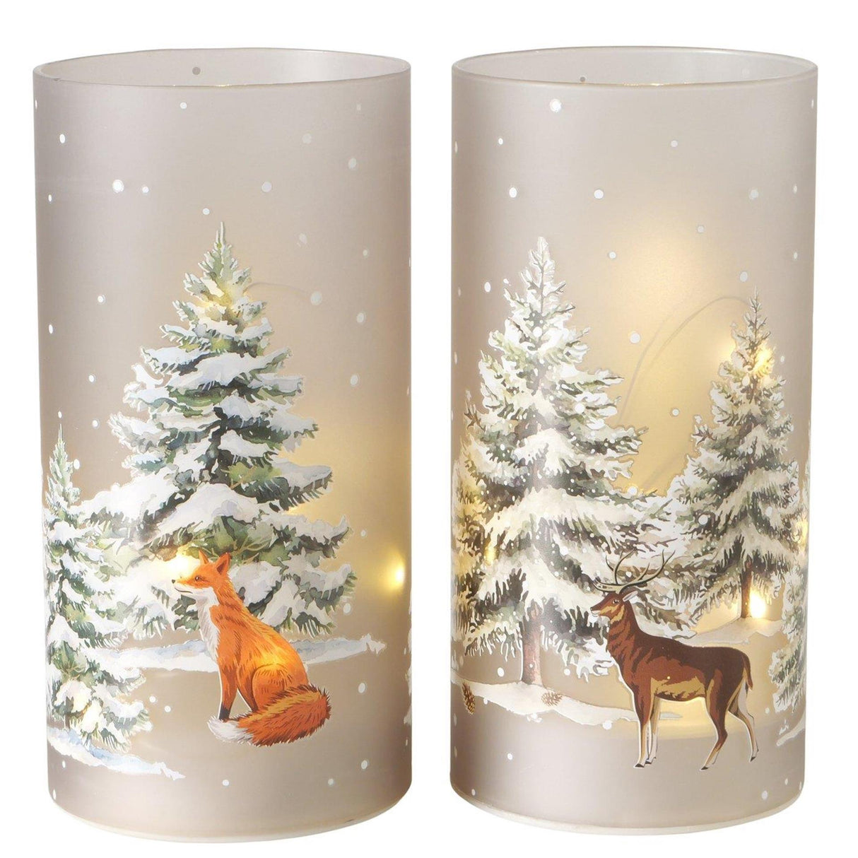 Boltze home led windlicht glowina h18cm glas gelakt bruingrijsgroen 2 assorti