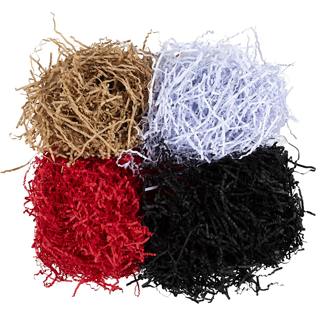Creativ Company Knisterpapier, L: 25-30 cm, B: 3 mm, schwarz, braun, rot, weiß, 4x100 g 1 Box