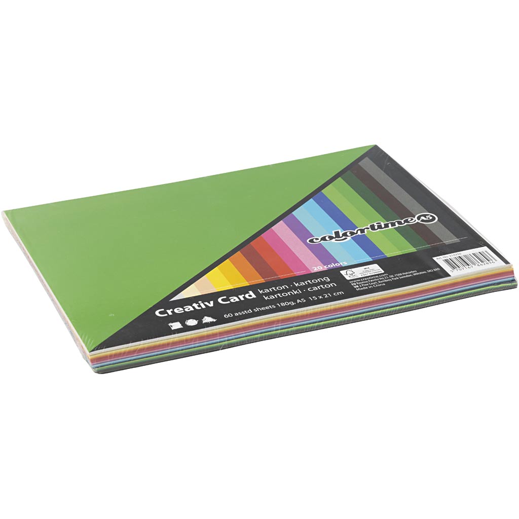 Colortime farbiger Karton, A5, Blatt 148 x 210 mm, 180 g, verschiedene Farben, 60 verschiedene Blätter 1 Karton