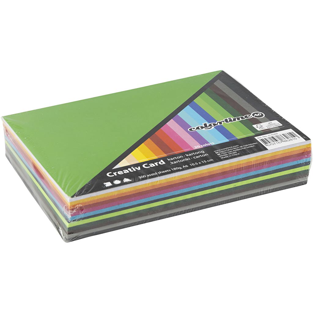 Colortime farbiger Karton, A6, Blatt 105 x 148 mm, 180 g, verschiedene Farben, 120 verschiedene Blätter, 1 Karton