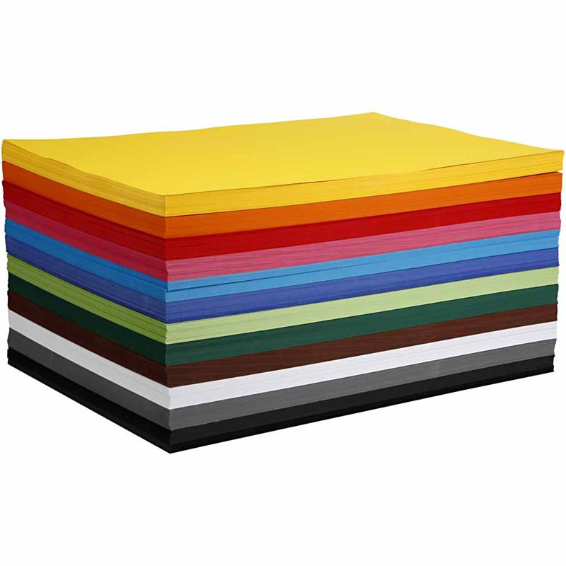 Colortime-Farbkarton, A2, Blatt 420 x 594 mm, 180 g, verschiedene Farben, 120 verschiedene Blätter, 1 Karton