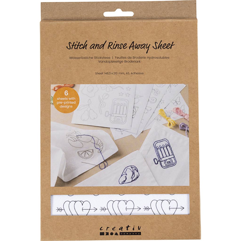 Wasserlösliche Stickbögen der Firma Creativ, dekorative Motive, A5, Blatt 148,5 x 210 mm, 6 Blatt 1 Box