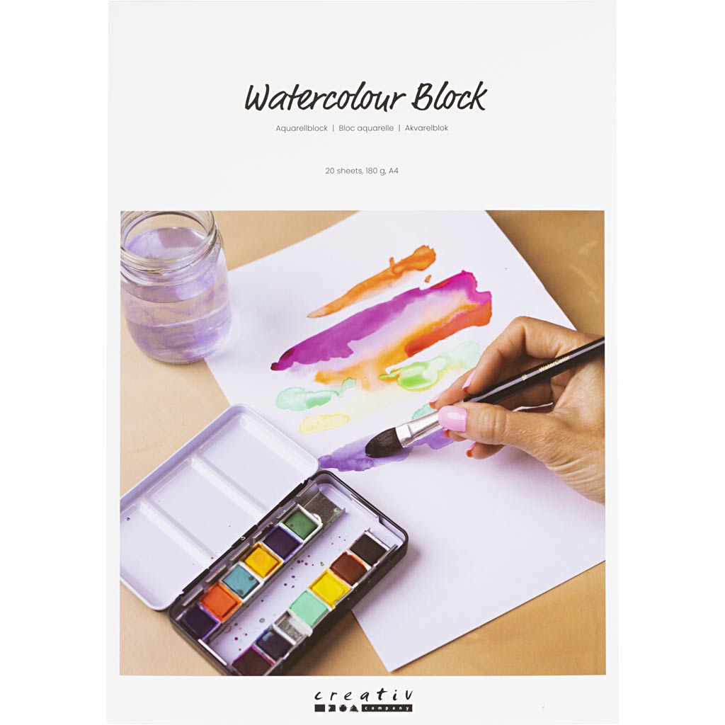 Creativ Company Aquarellblock, A4, Blatt 210x297 mm, 180 gr, weiß, 20 Blatt 1 Stück