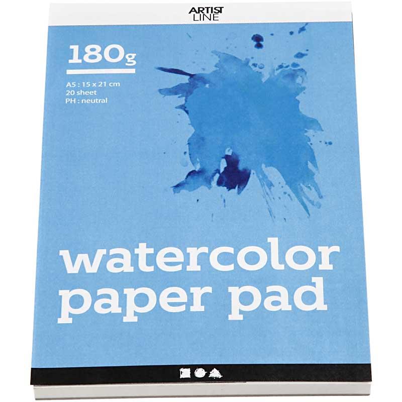 Creativ Company Aquarellblock, A5, Blatt 148x210 mm, 180 g, weiß, 20 Blatt 1 Stück