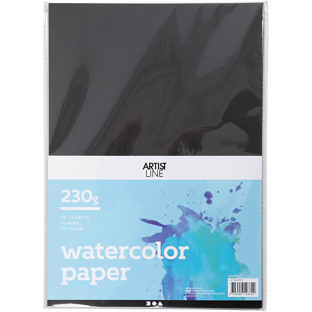 Creativ Company Aquarellpapier, A4, Blatt 210 x 297 mm, 230 g, schwarz, 10 Blatt 1 Karton