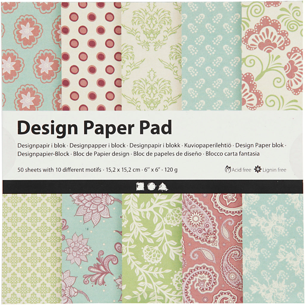 Creativ Company Design Paper Block Mint Grüne Lila, 50 Blätter