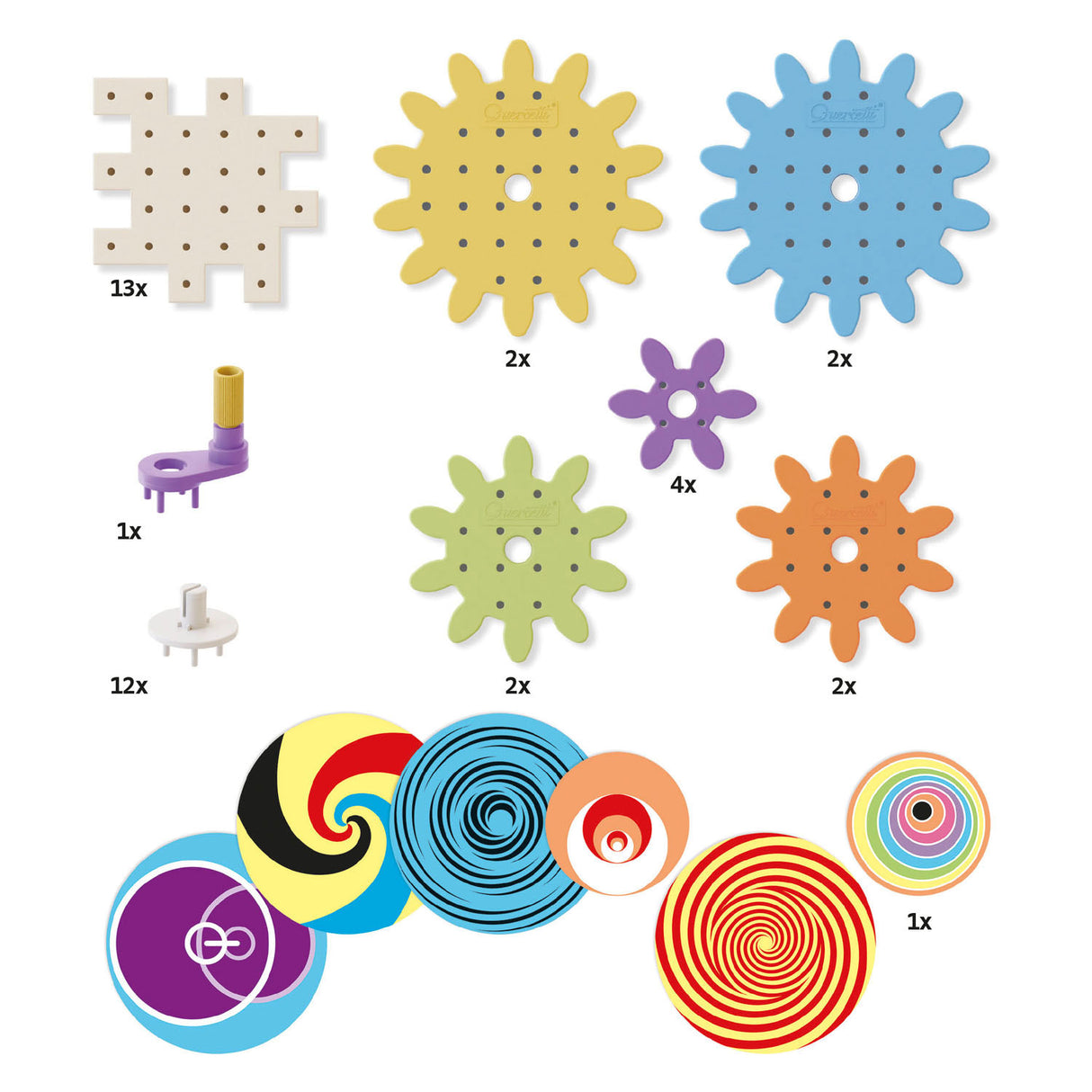 Quercetti Kaleido Gears Play Eco Gear Set, 38dlg.