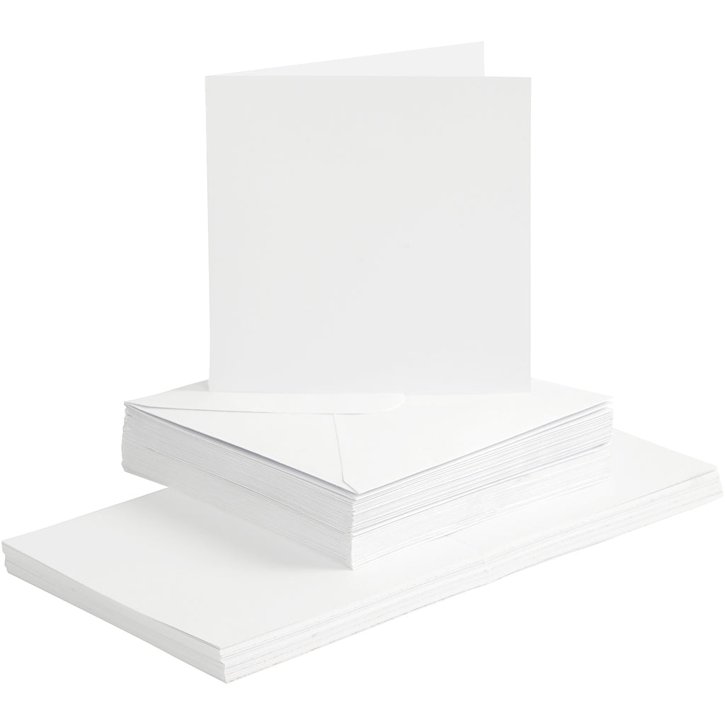 Creativ Firmenkarten und Umschläge, Kartengröße 15x15 cm, Umschlaggröße 16x16 cm, 120+240 gr, weiß, 50er Set 1 Box