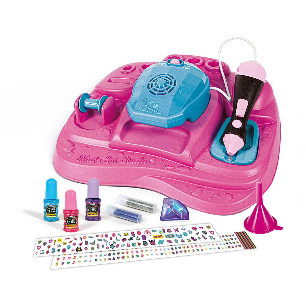 Clementoni Crazy Chic – Nagelstudio für Kinder – Kindernagellack mit Stickern, Glitzer und Nageltrockner – ab 6 Jahren