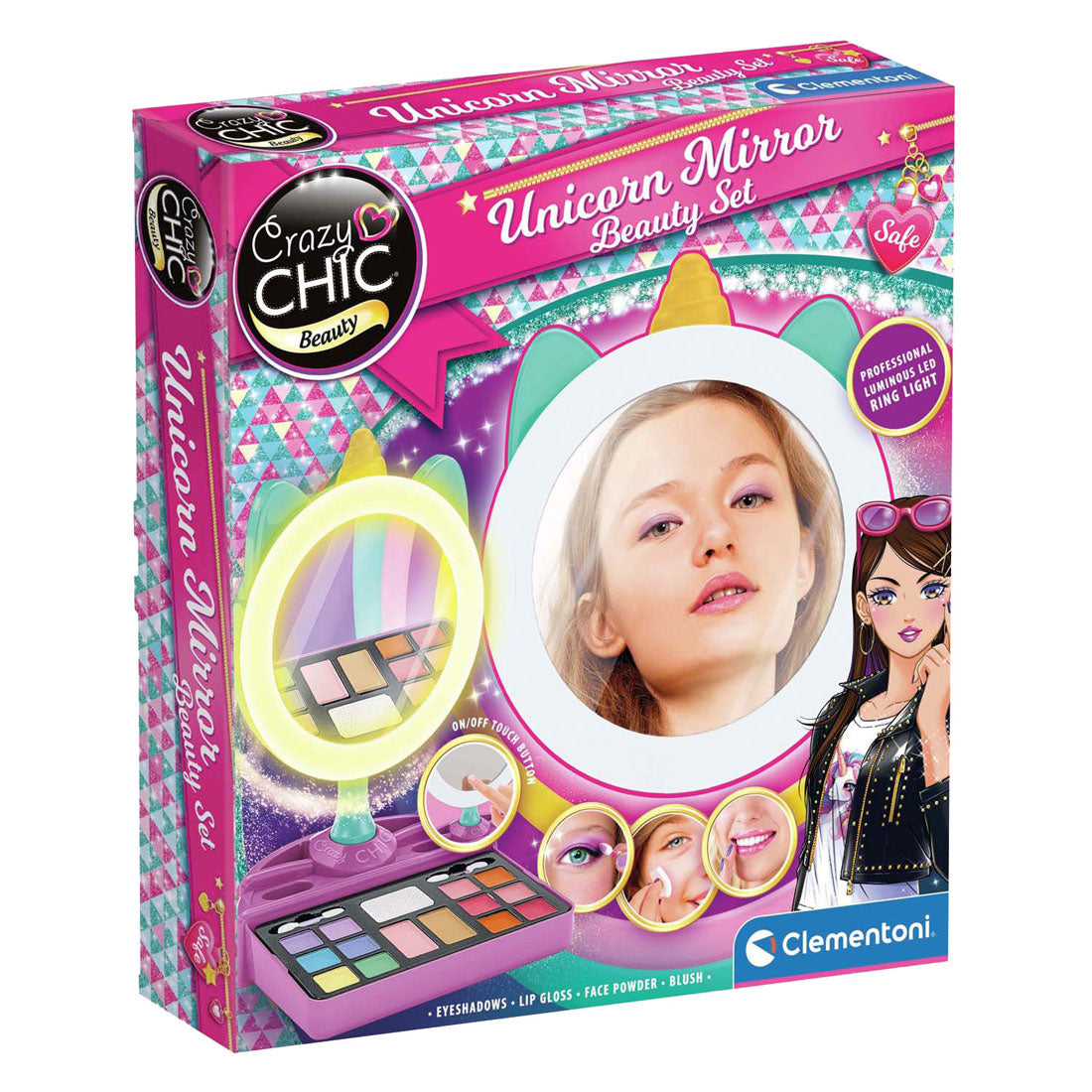 Clementoni Crazy Chic – Lichtspiegel – Schminkspiegel für Kinder – Aufbewahrung von Make-up – ab 6 Jahren