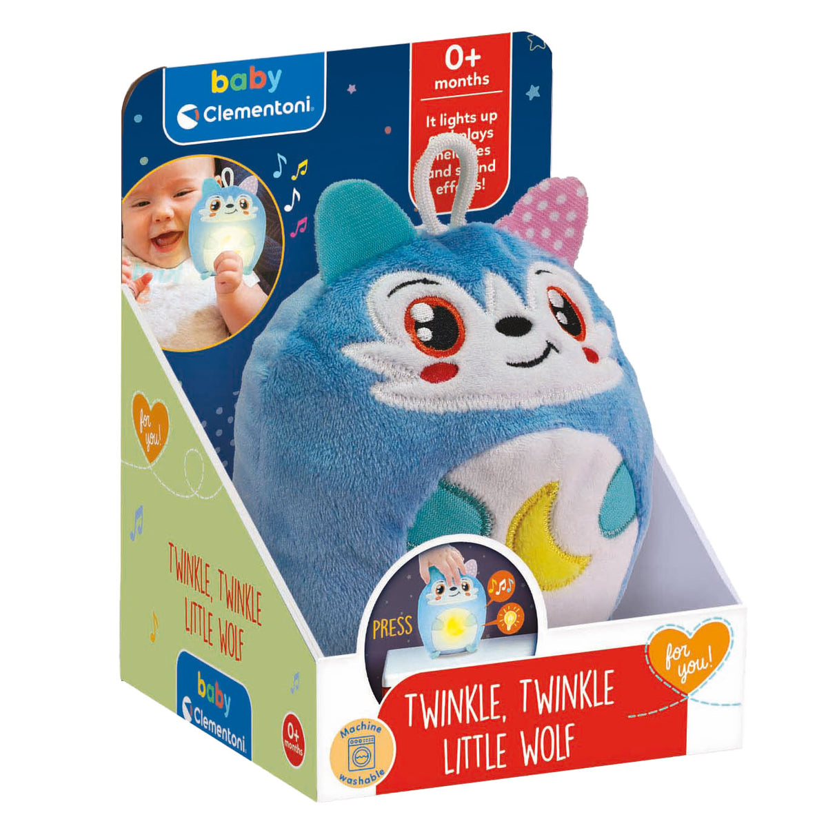 Clementoni Baby Twinkle Winkle Little Wolf blaue kuschelige Nachtlampe