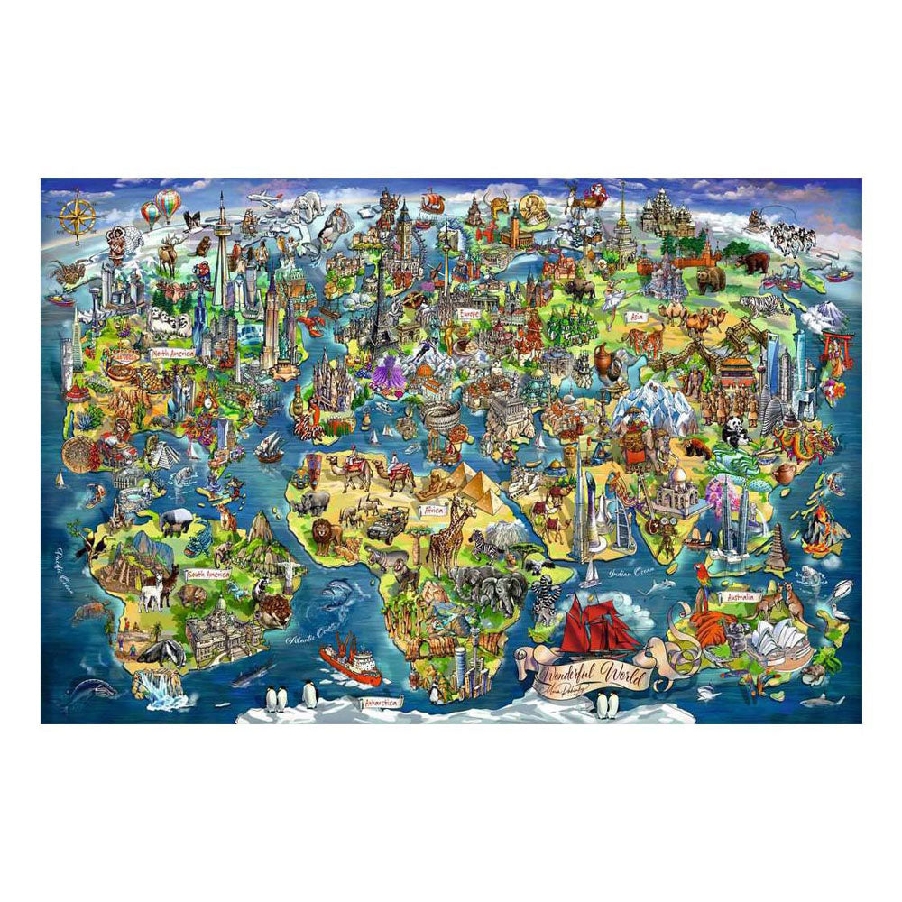 Ravensburger – wereldkaart met bezienswaardigheden – legpuzzel – 5000 stukjes