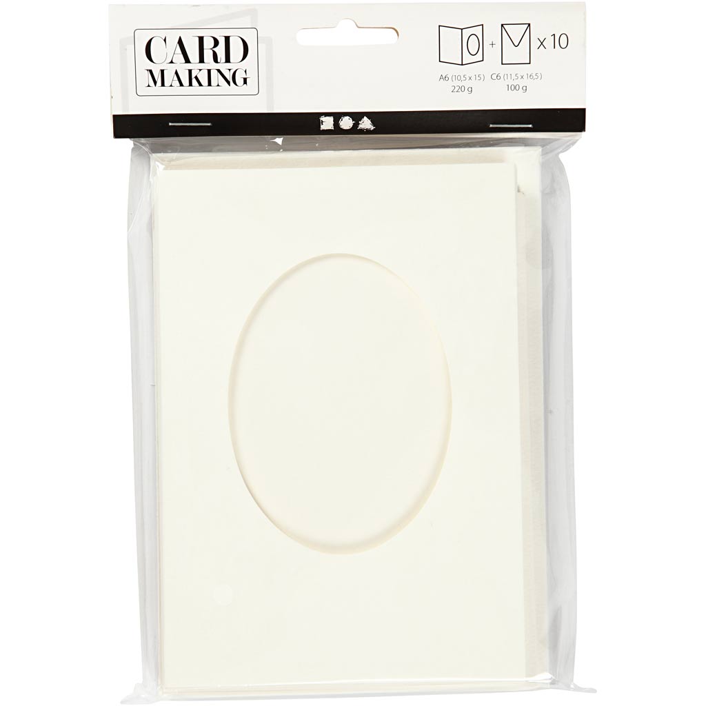 Creativ Company Passepartoutkarten, oval, Kartengröße 10,5x15 cm, Umschlaggröße 11,5x16,5 cm, gebrochenes Weiß, 10er Set 1 Box