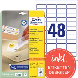 Etiketten avery l4736rev-25 45,7x21,2mm herkleefbaar