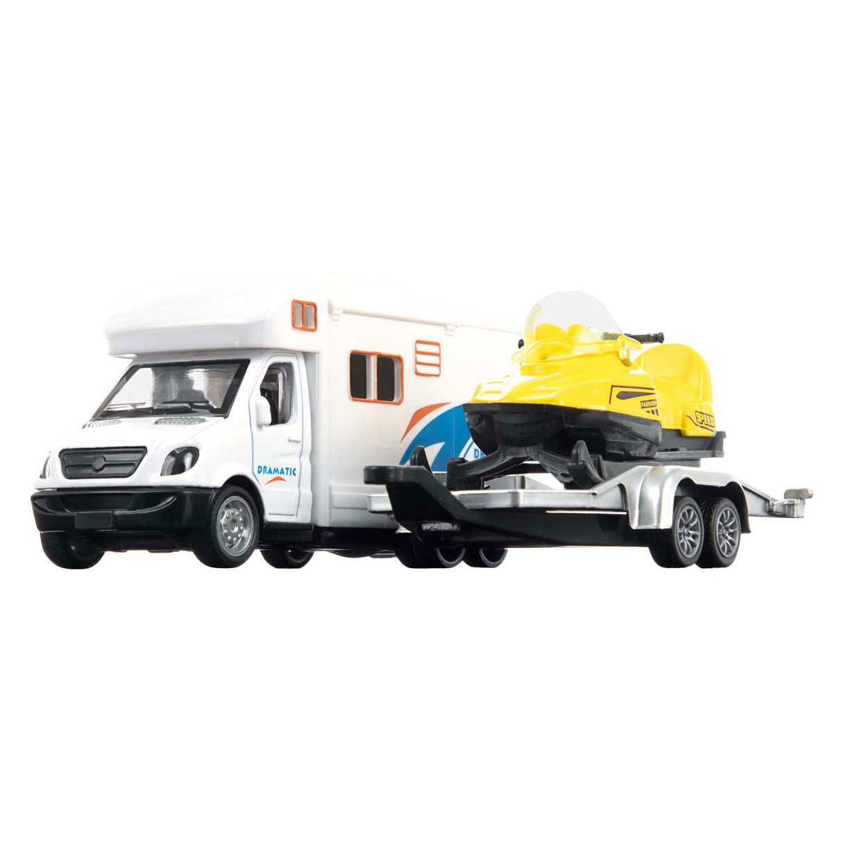 Toi-toys Metall-Camper mit Anhänger und Schneemobil