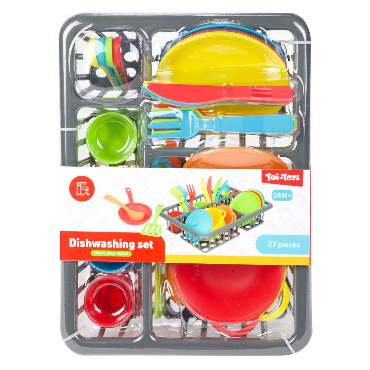 Toi-toys Home Food Spülständer mit Besteck und Pfannen, 27-tlg.