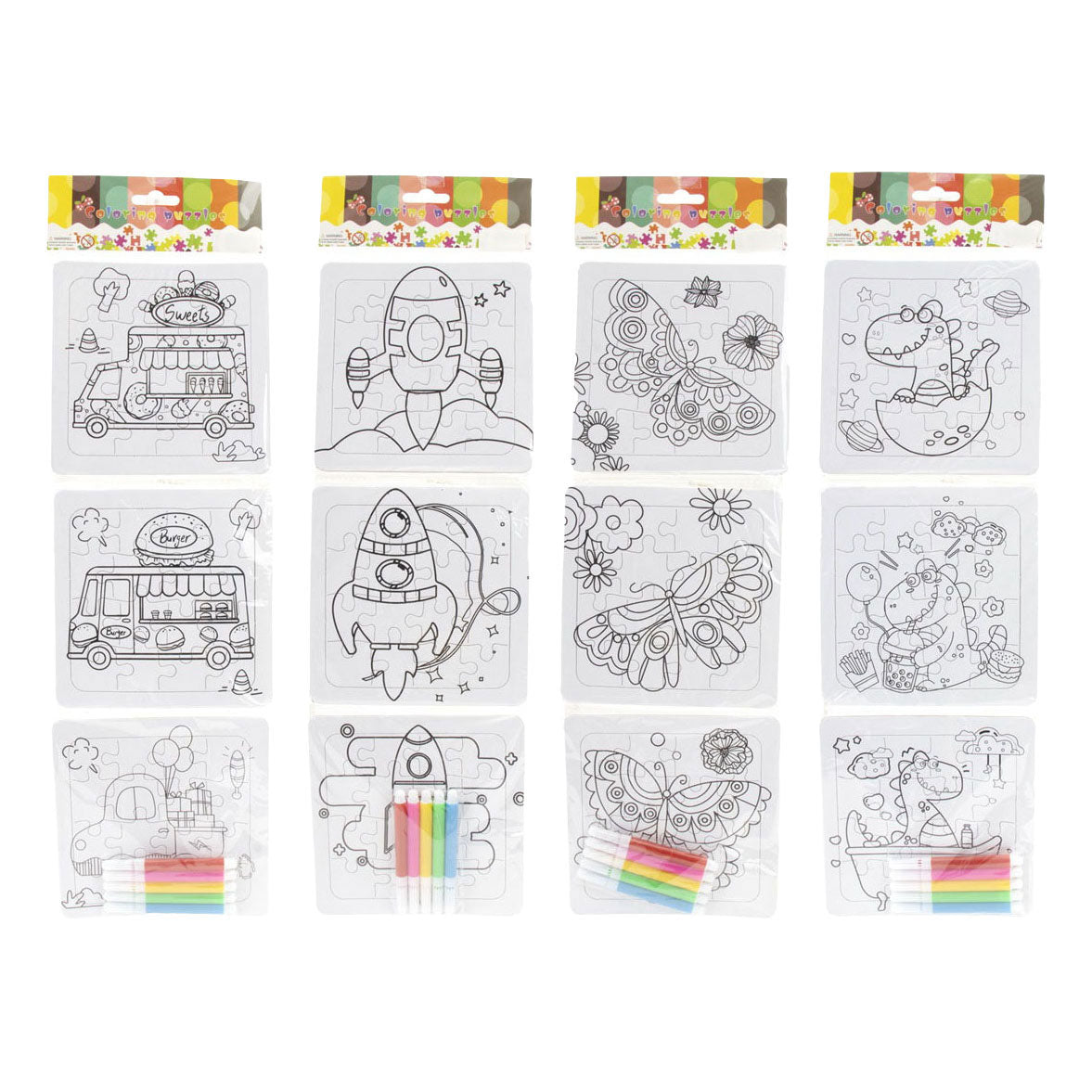 Jono toys kleur je eigen puzzeltjes- 3 puzzeltjes + 5 stiften