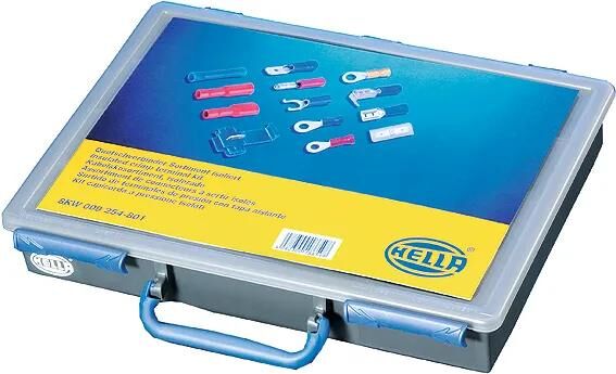 Hella-Sortiment an Kabelsteckverbindern, sortiert.Crimp-Stecker