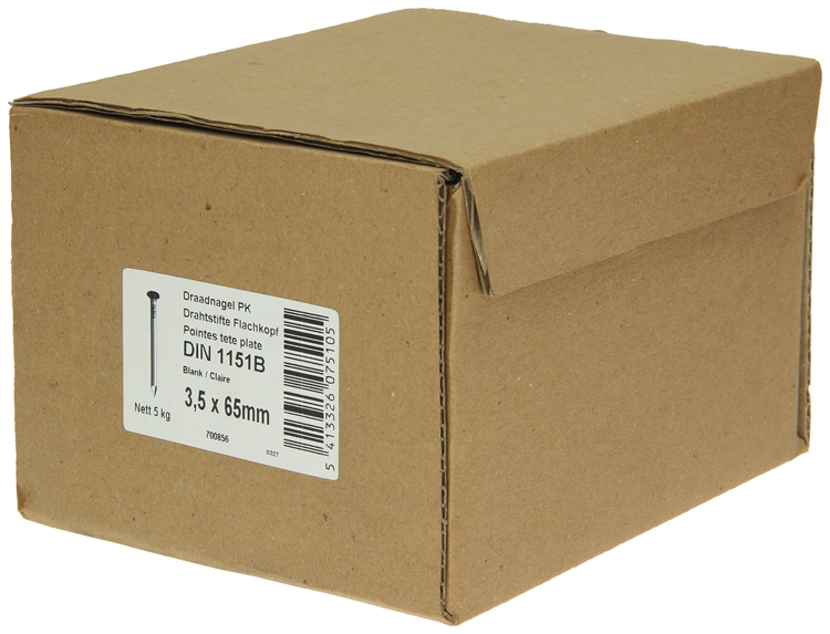 1015648 - doos 5 kg. nagels platte kop 3,5x65 mm | 2 stuks
