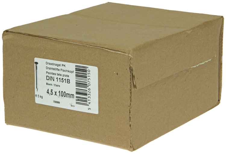 1015653 - doos 5 kg. nagels platte kop 4,5x100 mm | 2 stuks