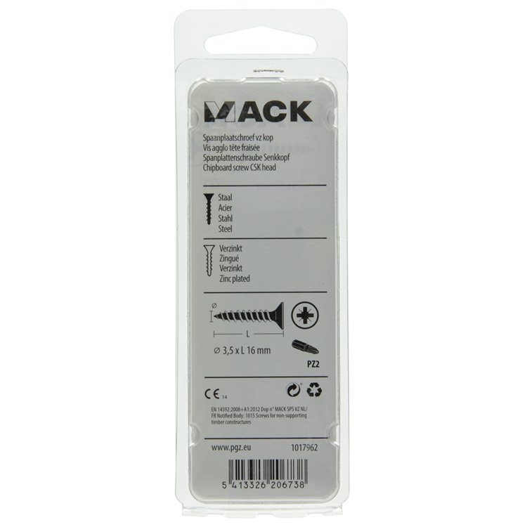 Mack 1017962 - spaanplaatschroef vz kop geelverz 165st 3,5 x 16 mm | 5 stuks