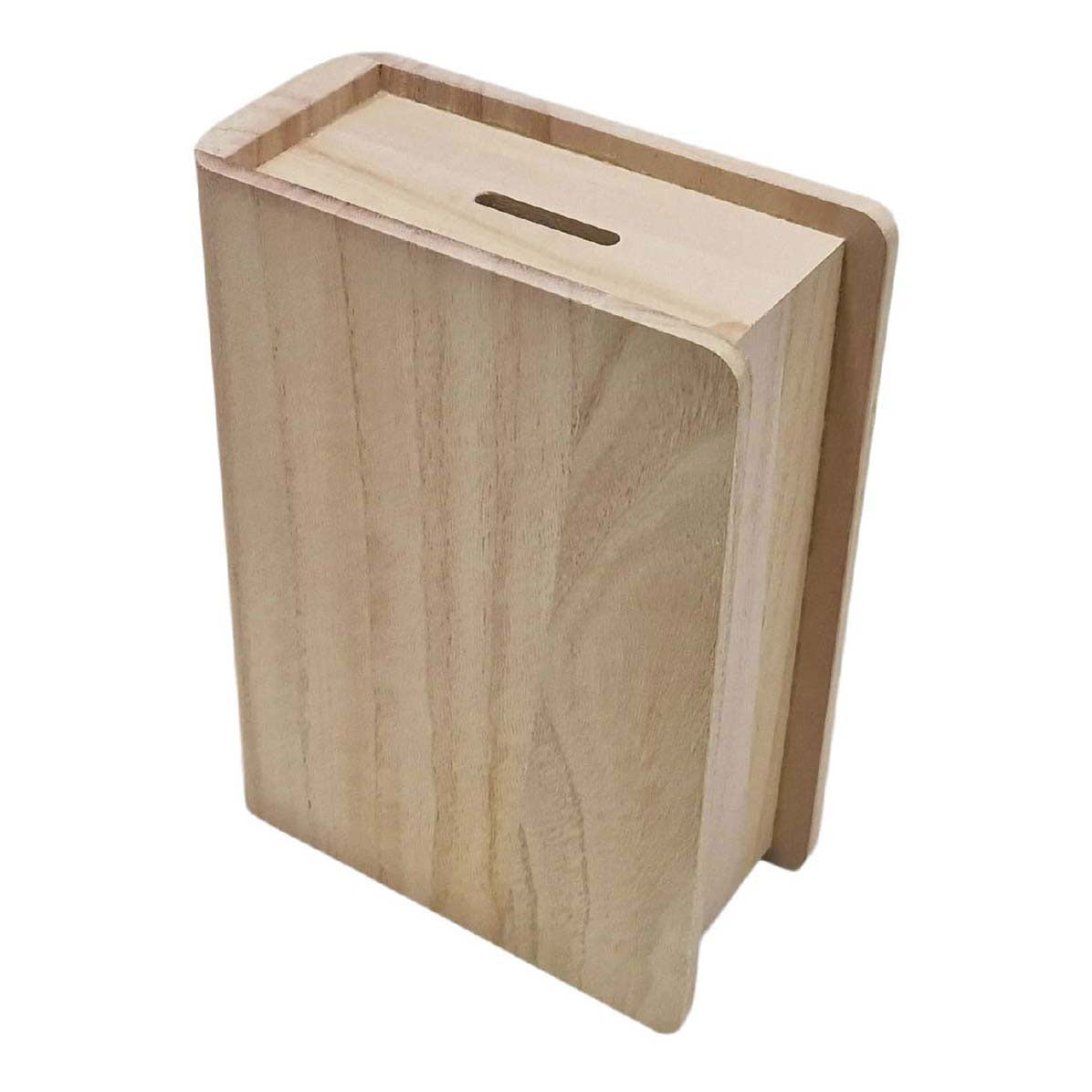 Playwood Sparschwein aus Holz in Buchform, Paulownia