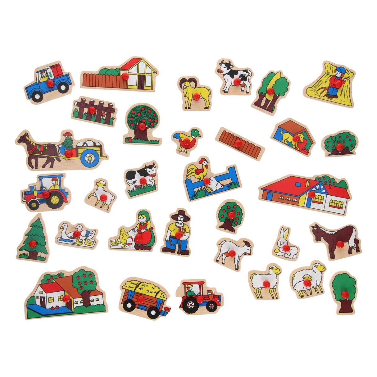 Playwood houten noppenpuzzel boerderij extra groot - 32st.