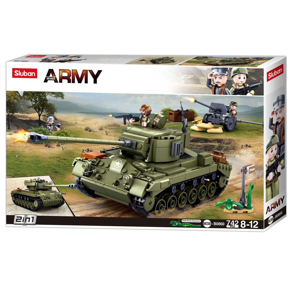 Sluban Army Wwii M26 Pershing Tank Bauspielzeug – Konstruktionsspielzeug Modellbau – Baukasten mit 742 Bausteinen – M38-B0860 ab 8 Jahren