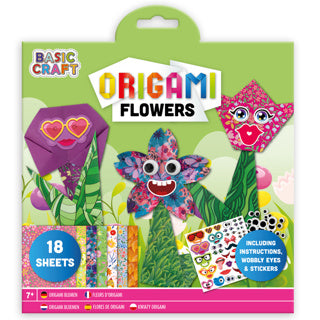 Origami-Set mit Blumen und Tieren, 18 Stück + Aufkleber