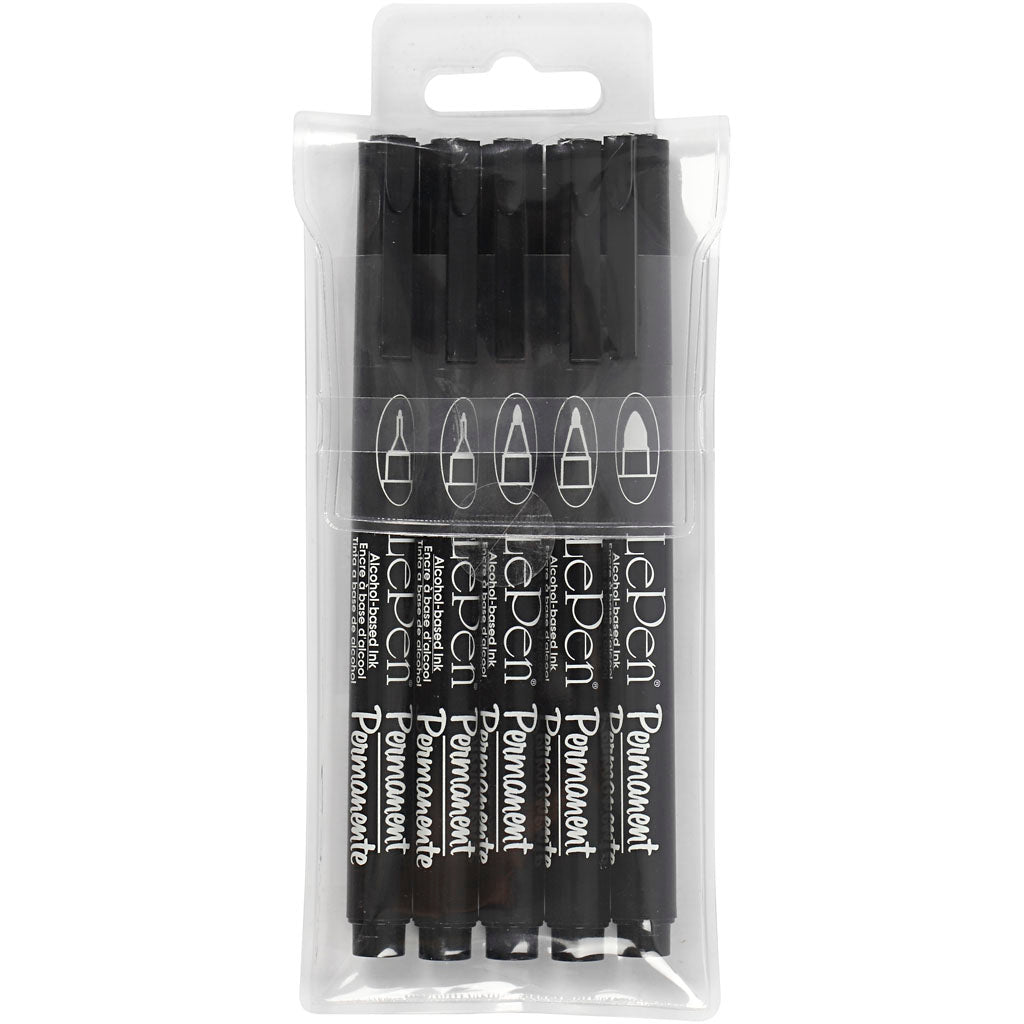 Permanentmarker, Strichstärke 2x0,6+2x0,8+1,3 mm, schwarz, 5 Stück 1 Box
