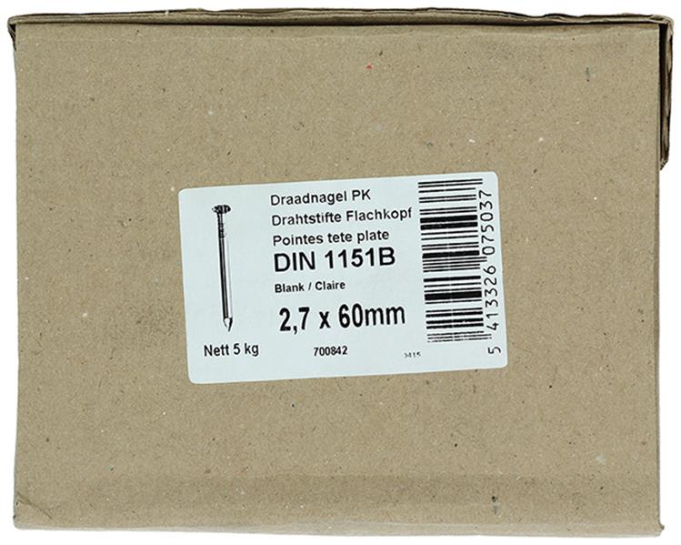 1015642 - doos 5 kg. nagels platte kop 2,7x60 mm | 2 stuks