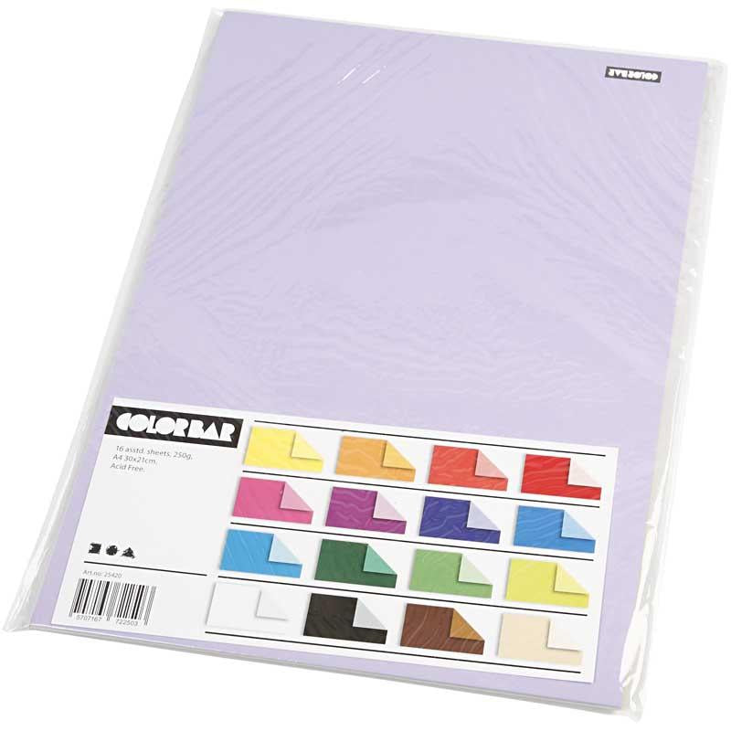 Creativ Company Farbbalkenkarton, A4, Blatt 210x297 mm, 250 gr, 16 verschiedene Blätter 1 Karton
