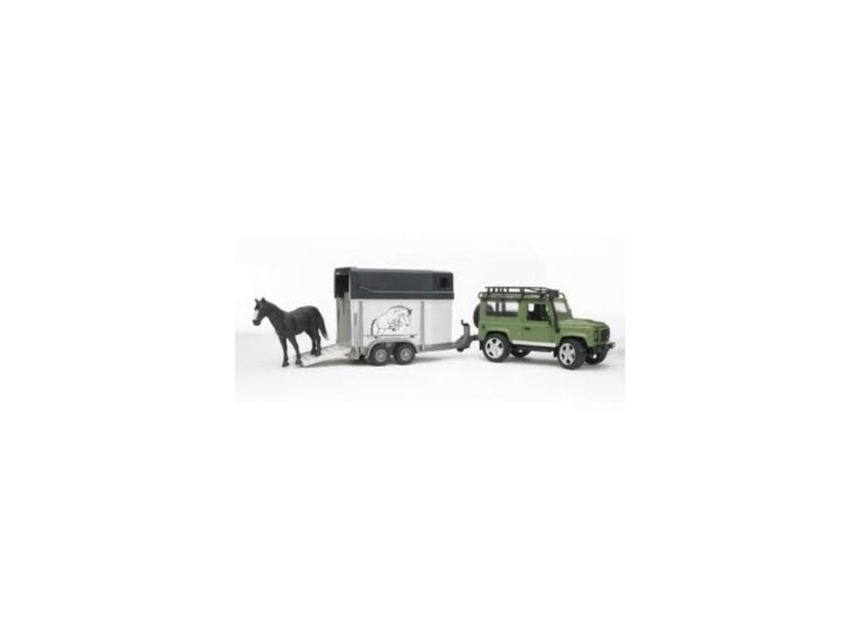Bruder Land Rover Defender mit Anhänger und Pferd