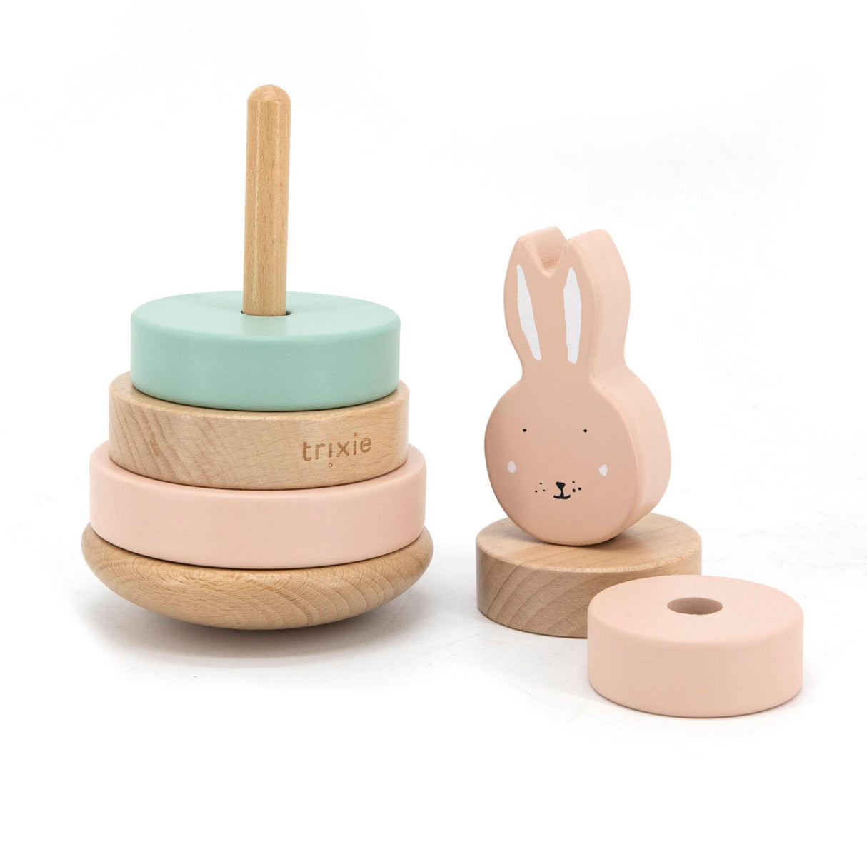 Trixie Stapelturm aus Holz - mrs. Hase – Stapelspielzeug aus Holz – Lernspielzeug – für Jungen und Mädchen – rosa
