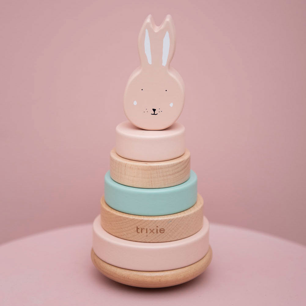 Trixie Stapelturm aus Holz - mrs. Hase – Stapelspielzeug aus Holz – Lernspielzeug – für Jungen und Mädchen – rosa