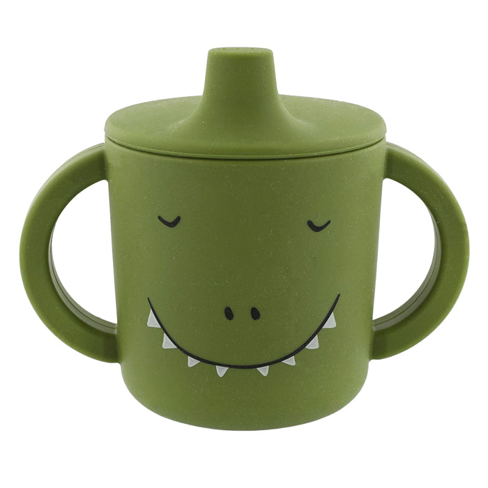 Trixie Trinkbecher - mr. Dino – Trinkbecher für Baby – Anti-Klecks-Becher – für Babys ab 4 Monaten – aus Silikon – spülmaschinenfest