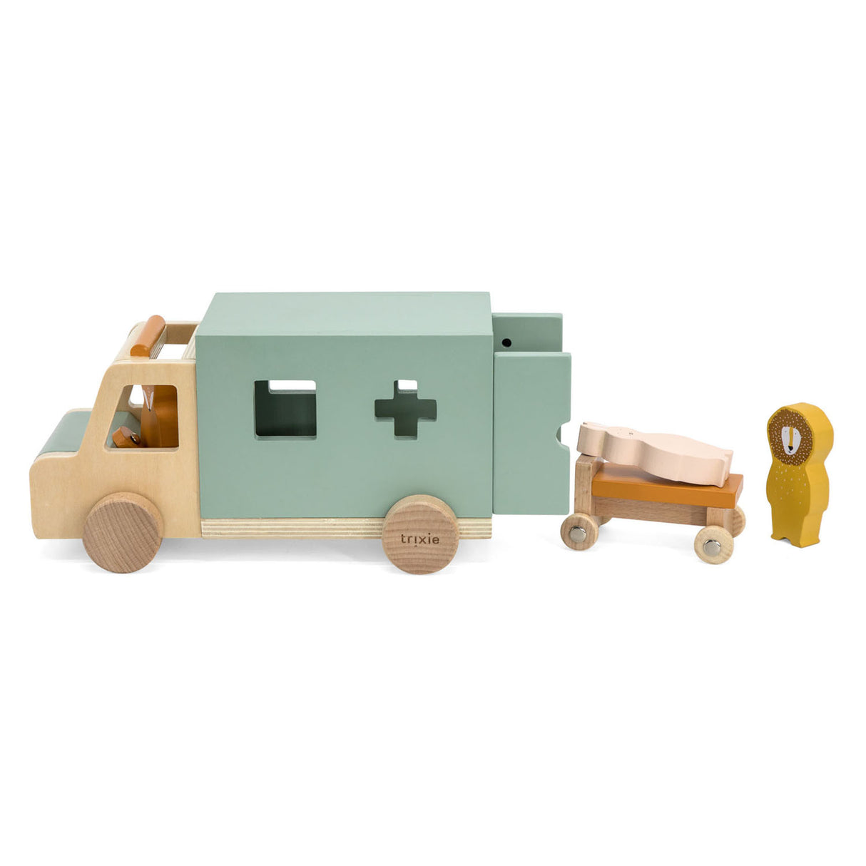 Trixie Holzspielzeug - Krankenwagenauto - Spielzeugauto für Kinder - Krankenwagen - für Jungen und Mädchen - FSC