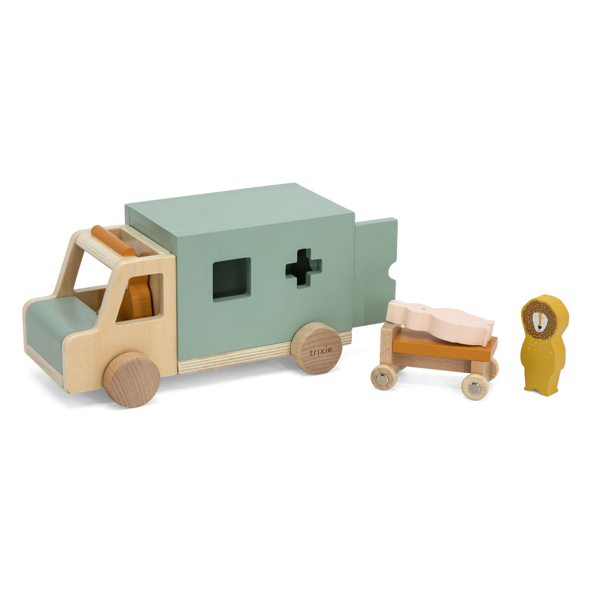 Trixie Holzspielzeug - Krankenwagenauto - Spielzeugauto für Kinder - Krankenwagen - für Jungen und Mädchen - FSC