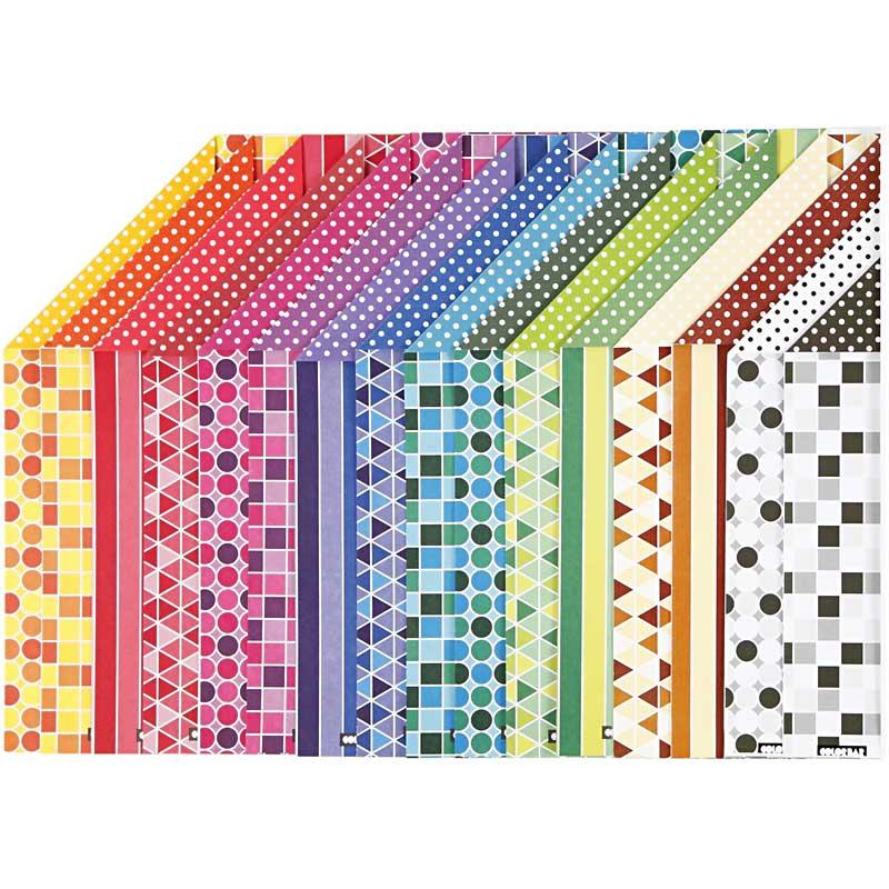 Creativ Company Farbbalkenkarton, A4, Blatt 210x297 mm, 250 gr, 16 verschiedene Blätter 1 Karton