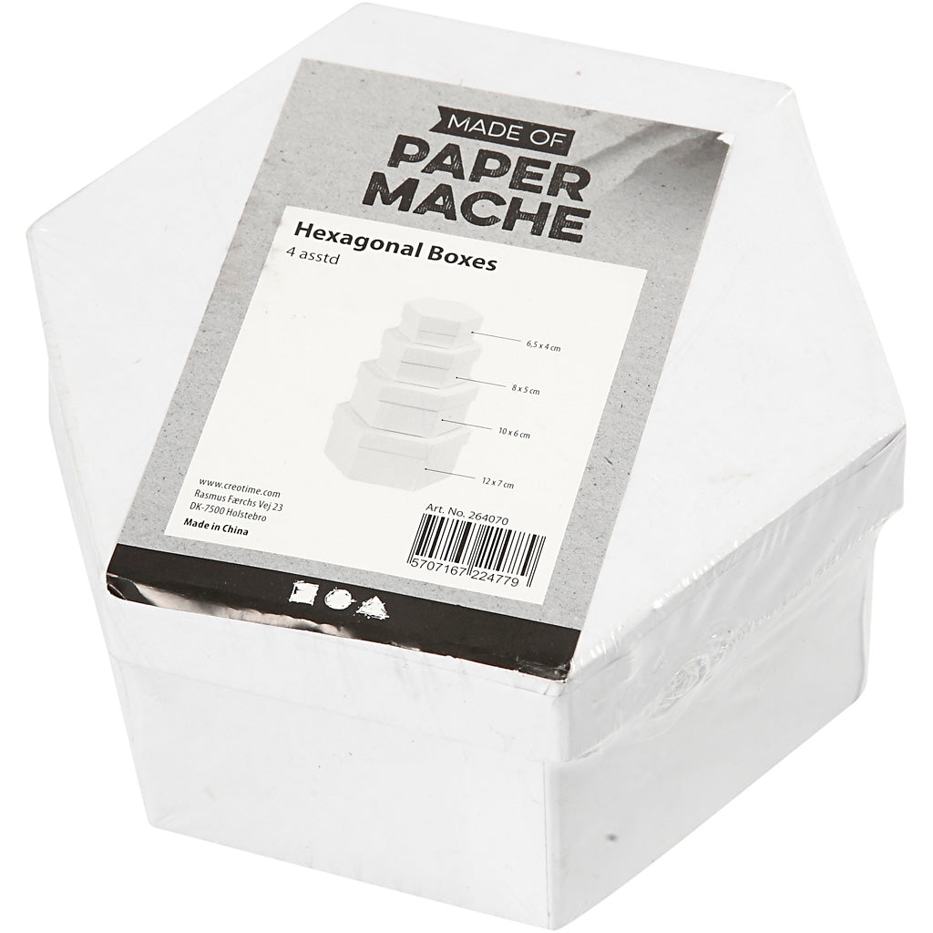Creativ Company Sechseckdosen, H: 4+5+6+7 cm, T 6,5+8+10+12 cm, weiß, 4 Stück 1 Set