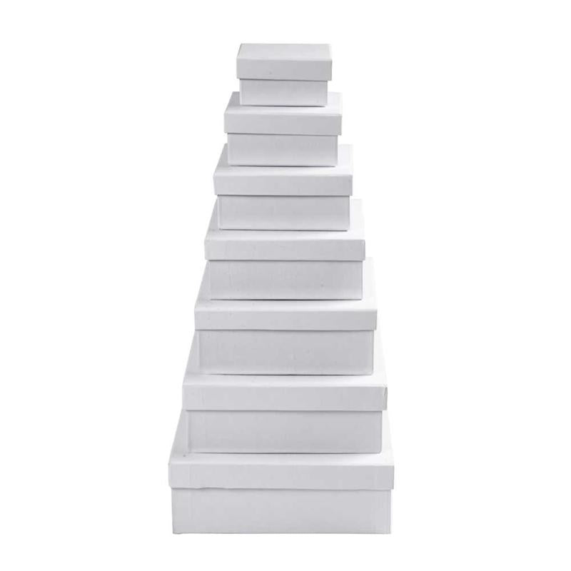 Creativ Company quadratische Boxen, H: 4,5+5+5,5+6+6,5+7+7,5 cm, Maße 9+11+13+15+17+19+21 cm, weiß, 7 Stück 1 Set