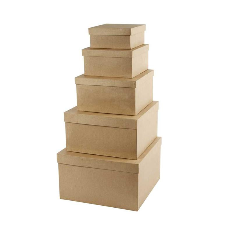 Quadratische Hutschachteln der Firma Creativ, H: 8+10+13+15+17,5 cm, L: 15,5+20+25+30+35,5 cm, B: 15,5+20+25+30+35,5 cm, 5 Stück 1 Box
