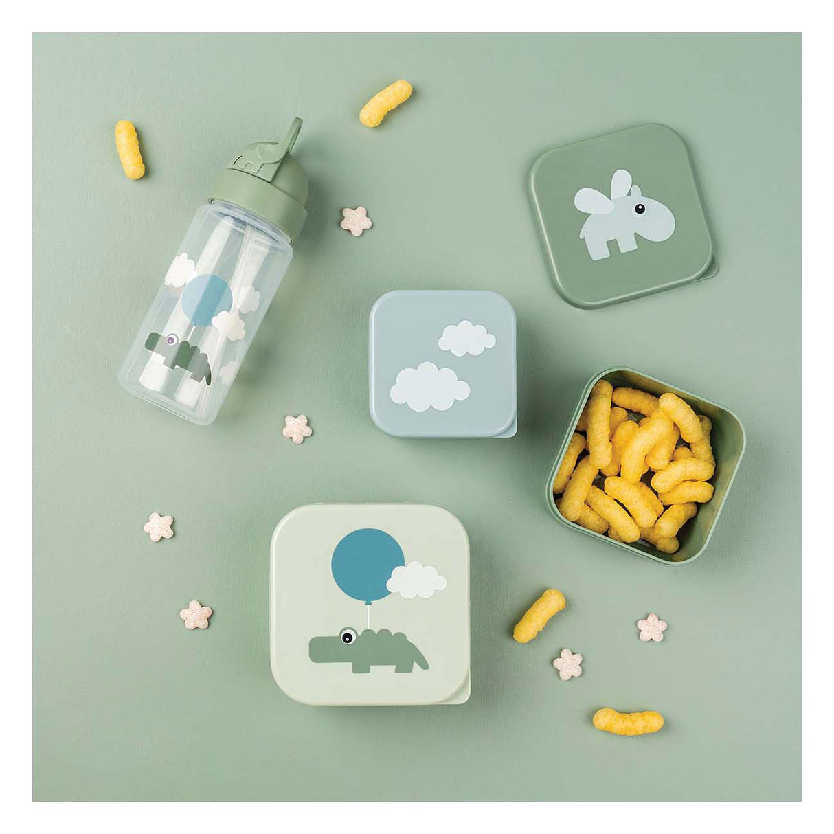 Done by Deer Snackbox Happy Clouds grün, 3-tlg.