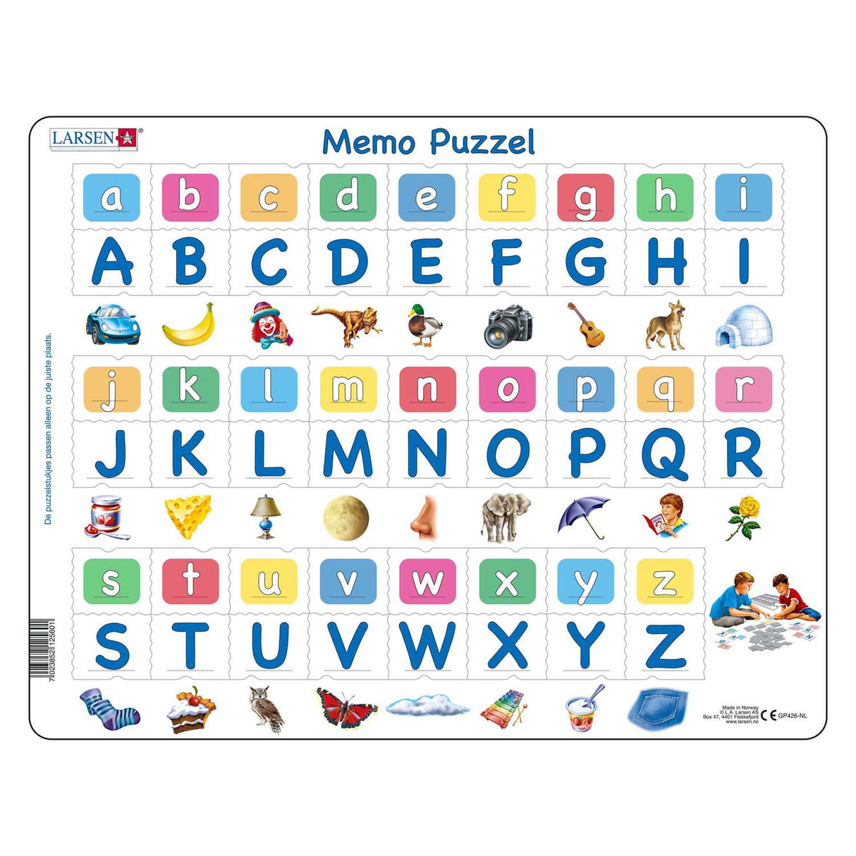 Selecta Larsen Memo-Puzzle Lesen lernen – das Alphabet mit Bildern, 52 Teile.