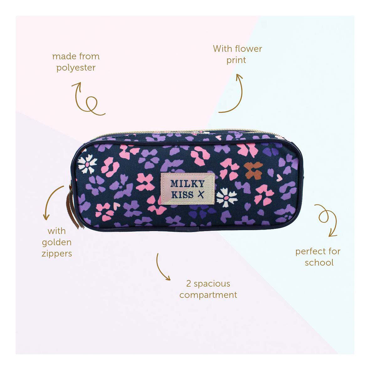 Milky Kiss Wildflower Federmäppchen – 9 x 22 x 8 cm – Lila – Blumen
