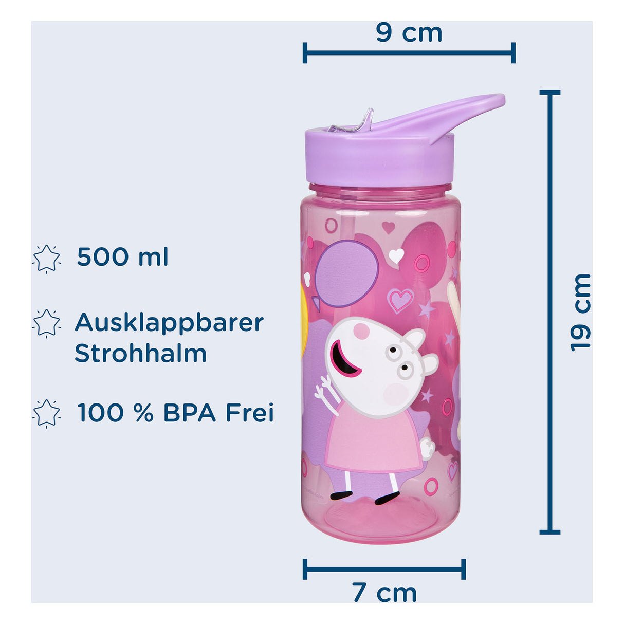 Undercover świnka Peppa-Serie – Wasserflasche – 500 ml – mit Trinkbecher – BPA-frei