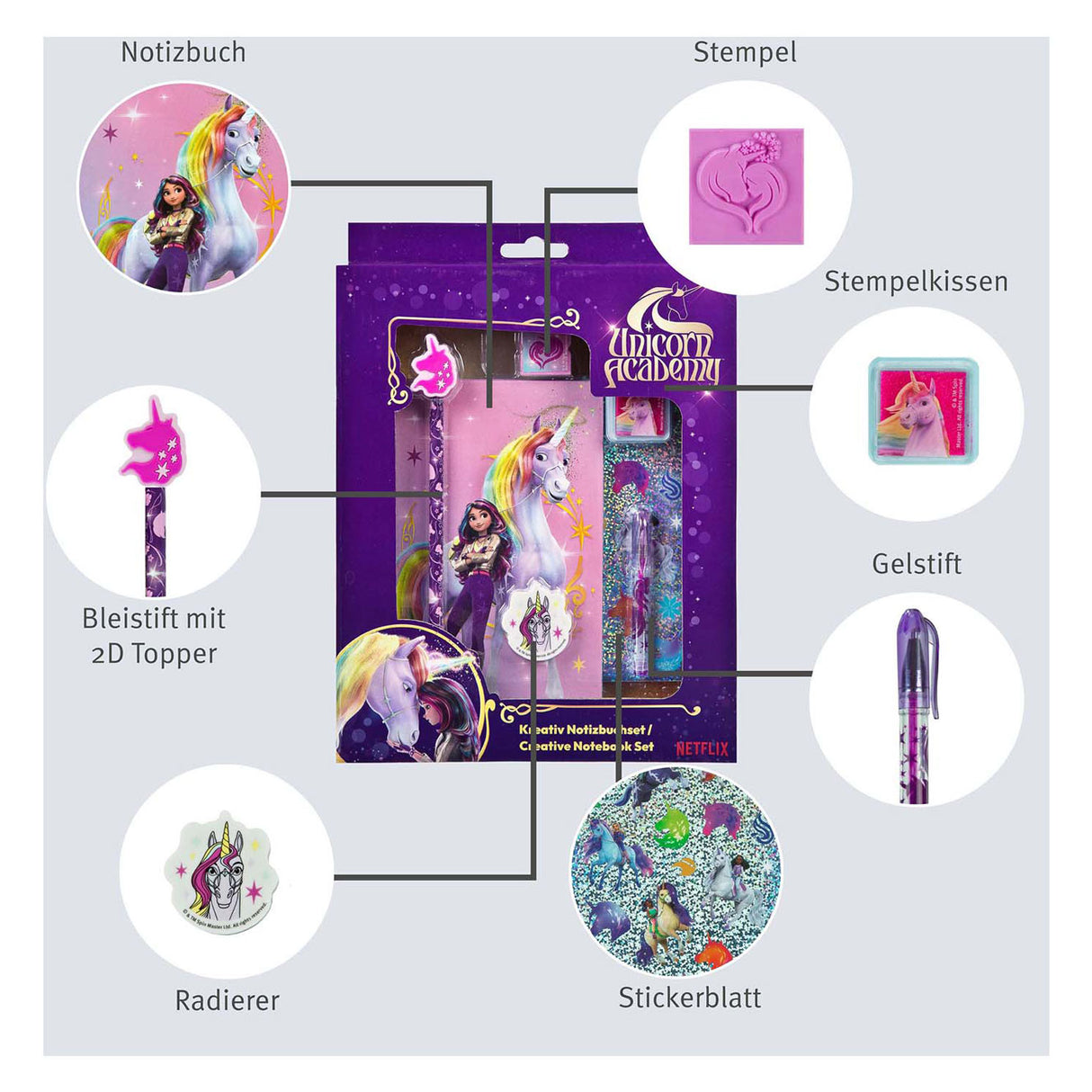 Undercover Einhorn-Akademie-Kreativset mit Notizbuch, 8-tlg