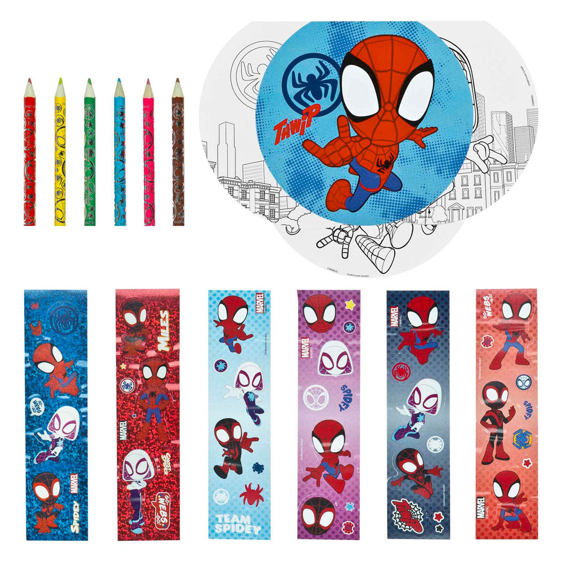 Kreatives Malset „Undercover Spidey“ mit Aufklebern und Malbuch.
